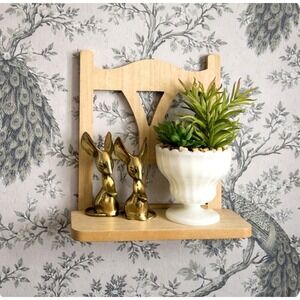 Chair Back Design Wooden Wall Shelf Natural Finish 12.25" Tall 11 x 4 Shelf Size